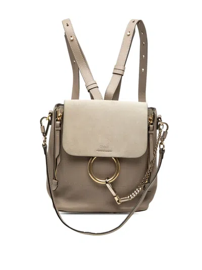 Pre-owned Chloé 2018 Small Calfskin And Suede Faye Backpack In Brown