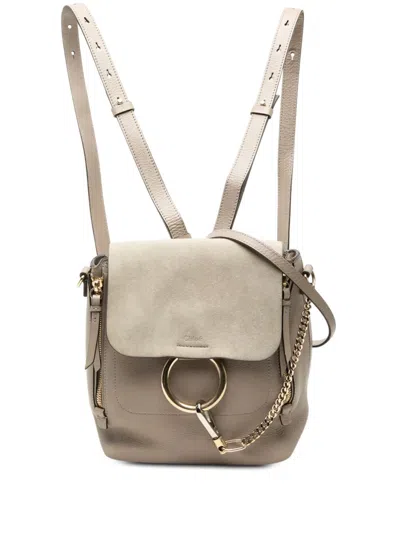 Pre-owned Chloé 2018 Small Calfskin And Suede Faye Backpack In Brown