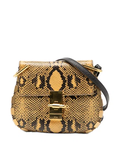 Pre-owned Chloé 2018 Small Python Embossed Leather Drew Crossbody Bag In Yellow