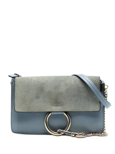 Pre-owned Chloé 2018 Small Suede And Calfskin Faye Crossbody Bag In Blue