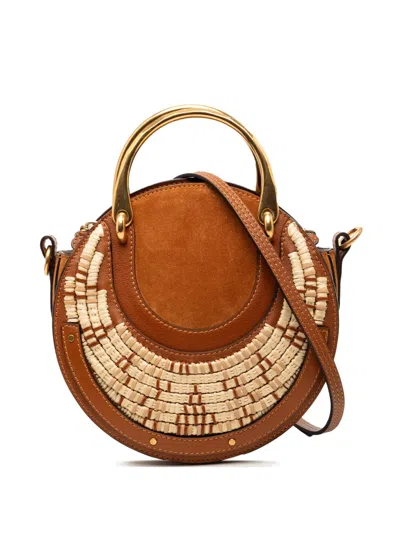 Pre-owned Chloé 2018 Small Suede And Raffia Pixie Satchel In Brown
