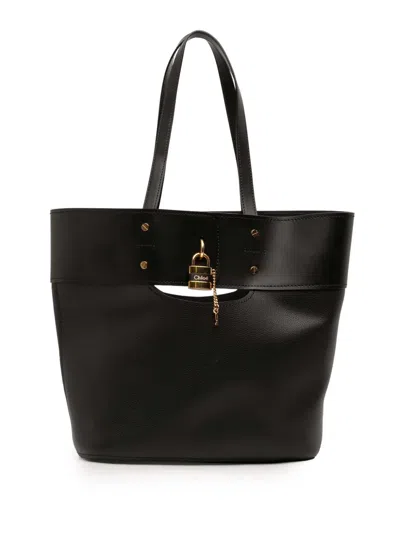Pre-owned Chloé 2019 Large Grained Calfskin Aby Tote Bag In Black