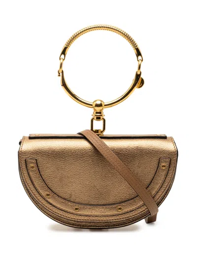 Pre-owned Chloé 2019 Metallic Leather Nile Bracelet Minaudiere Bag Satchel In Gold
