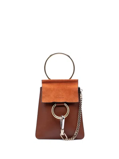 Pre-owned Chloé 2019 Mini Calfskin And Suede Faye Bracelet Bag Satchel In Brown
