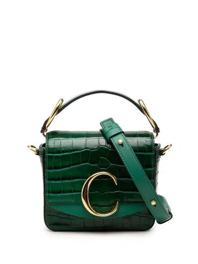 Pre-owned Chloé 2019 Mini Croc Embossed Calfskin C Satchel In Green