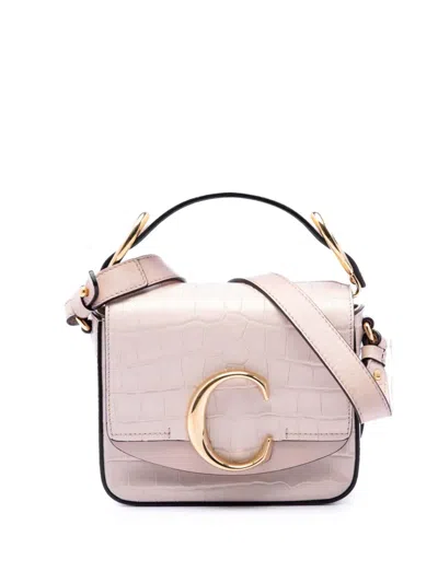 Pre-owned Chloé 2019 Mini Croc Embossed Calfskin C Satchel In Pink