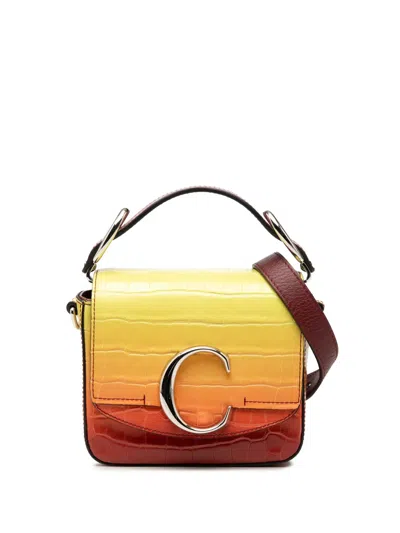 Pre-owned Chloé 2019 Mini Croc Embossed Ombre Calfskin C Satchel In Red
