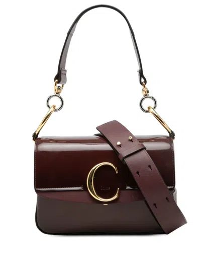 Pre-owned Chloé 2019 Small Spazzolato Sfumato C Double Carry Satchel In Red