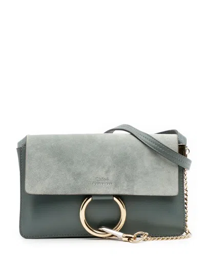 Pre-owned Chloé 2019 Small Suede And Calfskin Faye Crossbody Bag In Green