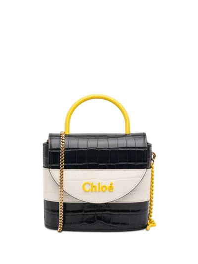 Pre-owned Chloé 2019 Tricolor Croc Embossed Leather Aby Lock Satchel In Blue