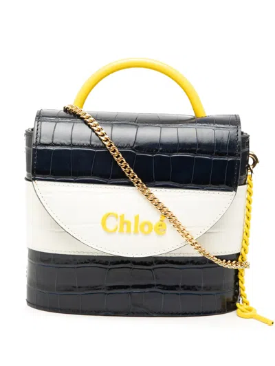 Pre-owned Chloé 2019 Tricolor Croc Embossed Leather Aby Lock Satchel In Blue