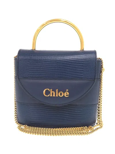 Pre-owned Chloé 2019-2026 Lizard Embossed Leather Aby Lock Satchel In Blue