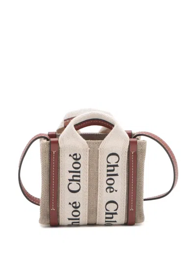 Pre-owned Chloé 2020-2025 Nano Canvas Woody Satchel In Brown