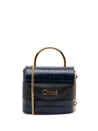 Pre-owned Chloé 2020 Croc Embossed Leather Aby Lock Satchel In Blue