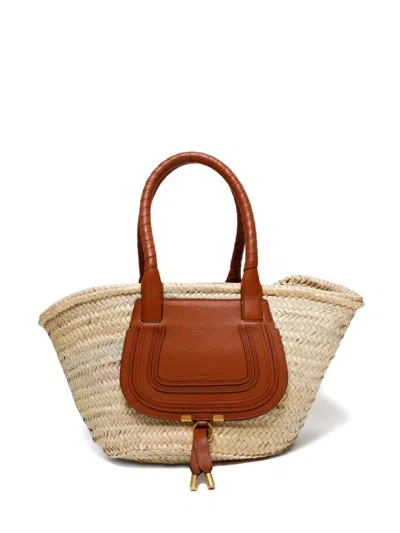 Pre-owned Chloé 2020 Marcie Leather-trim Basket Bag In Neutral