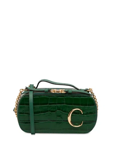 Pre-owned Chloé 2020 Mini Croc Embossed Leather C Vanity Bag Satchel In Green
