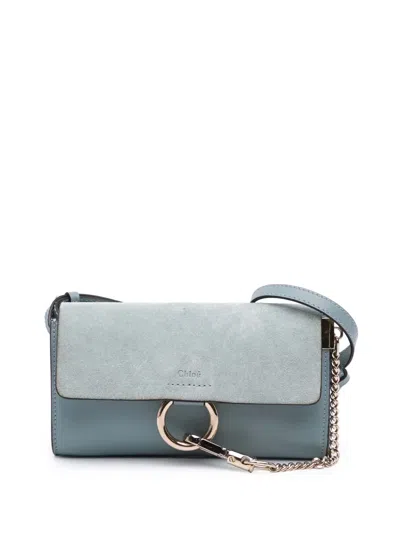 Pre-owned Chloé 2020 Mini Suede And Calfskin Faye Crossbody Bag In Blue