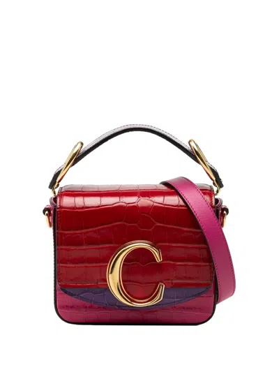 Pre-owned Chloé 2020 Mini Tricolor Croc Embossed Calfskin C Satchel In Pink