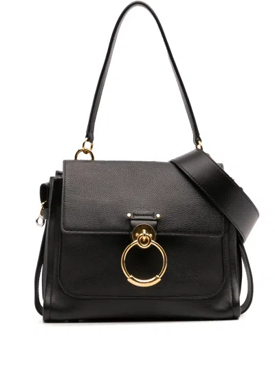 Pre-owned Chloé 2020 Small Leather Tess Day Satchel In Black