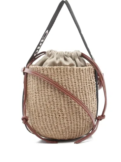 Pre-owned Chloé 2020s Woody Raffia Logo Shoulder Bag