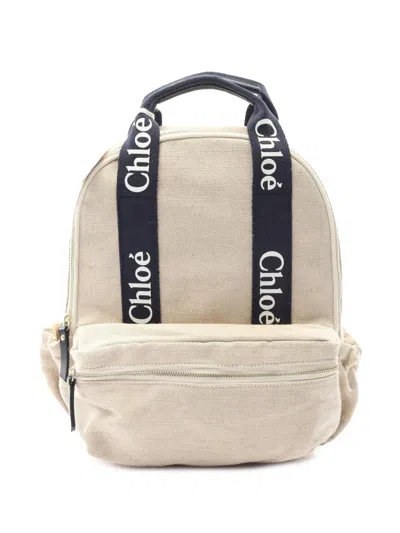 Pre-owned Chloé 2021-2025 Kids Canvas Logo Backpack In Brown