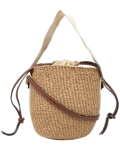 Pre-owned Chloé 2021 Small Raffia Woody Basket Bag Satchel In Neutral