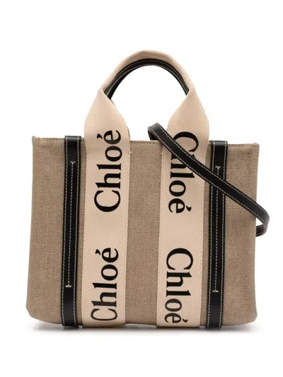 Pre-owned Chloé 2021-2025 Small Canvas Woody Satchel In Brown