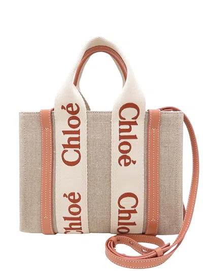 Pre-owned Chloé 2021-2025 Small Canvas Woody Tote Satchel In Neutral
