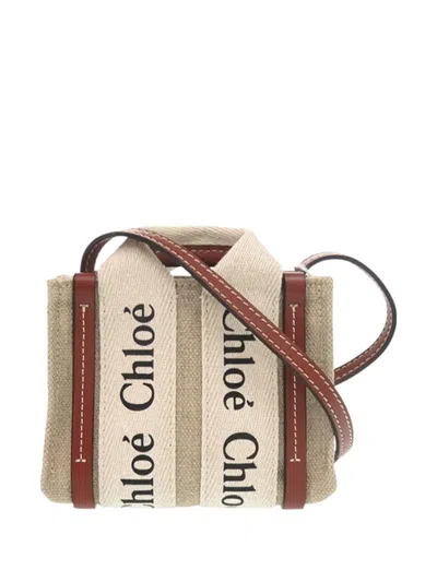 Pre-owned Chloé 2021-2026 Nano Canvas Woody Satchel In Neutral