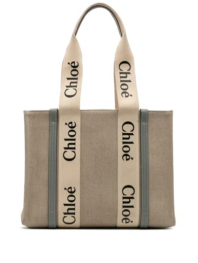 Pre-owned Chloé 2022 Medium Canvas Woody Tote Bag In Brown