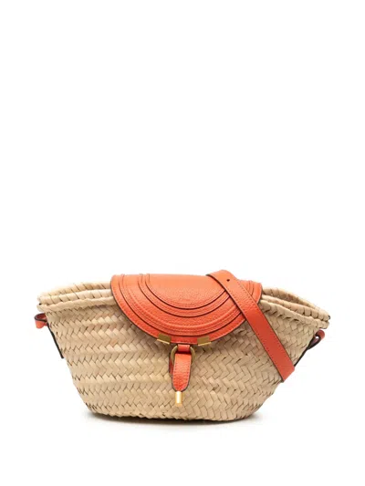Pre-owned Chloé 2022 Mini Raffia Marcie Basket Crossbody Bag In Neutral