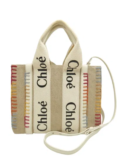 Pre-owned Chloé 2022 Small Canvas Stitch Woody Tote Satchel In White
