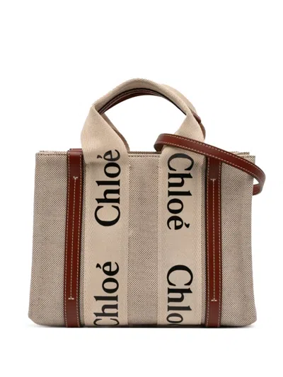 Pre-owned Chloé 2022 Small Canvas Woody Satchel In Brown