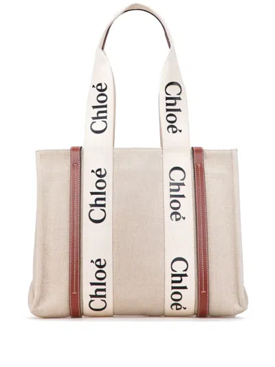Pre-owned Chloé 2023 Medium Canvas Woody Tote Bag In Brown