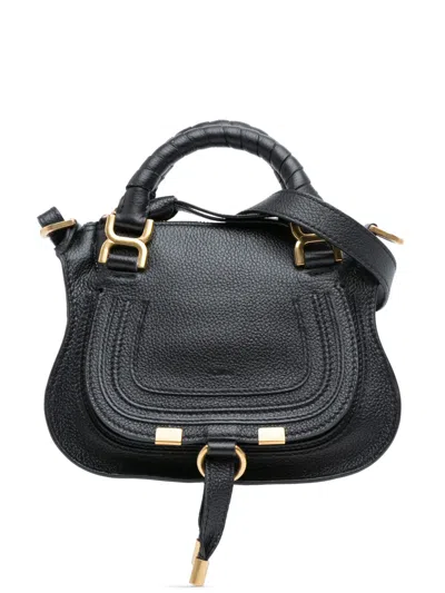 Pre-owned Chloé 2023 Mini Grained Calfskin Marcie Satchel In Black