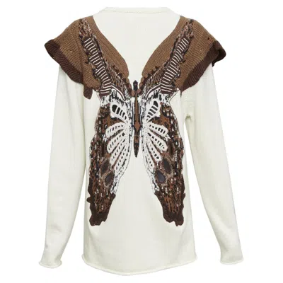 Pre-owned Chloé Chloe 2023 Natural White Wool Cashmere Flutter Knit Applique Sweater M