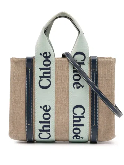 Pre-owned Chloé 2023 Small Canvas Woody Tote Satchel In Blue