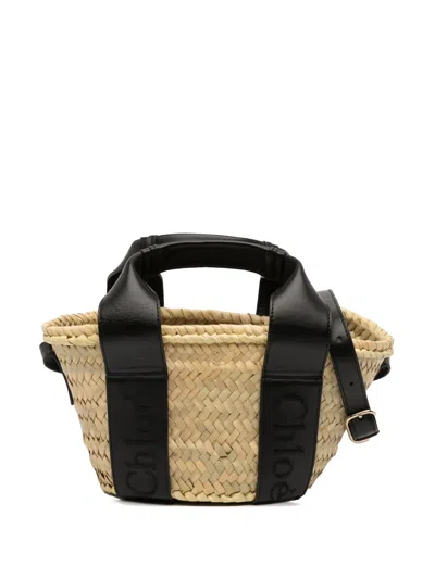 Pre-owned Chloé 2023 Small Raffia And Smooth Calfskin Sense Basket Tote Satchel In Brown