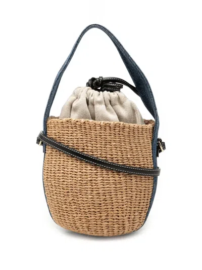 Pre-owned Chloé 2023 Small Raffia Woody Basket Bucket Bag Satchel In Neutral
