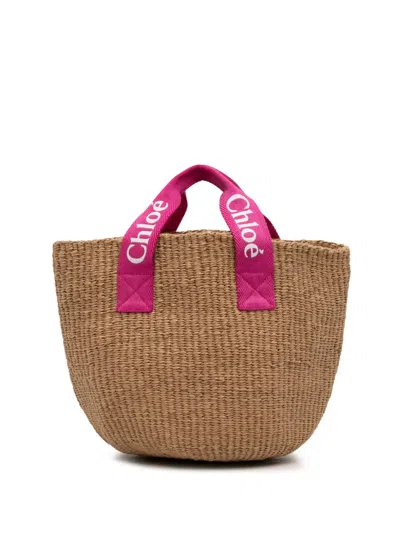Pre-owned Chloé 2024 Mifuko Kids Natural Fiber Woody Basket Tote Bag In Brown