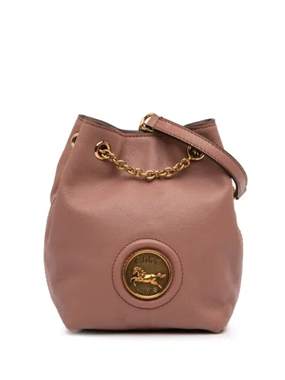 Pre-owned Chloé 2026 Mini Buffalo Leather Horse Medal Bucket Bag In Pink