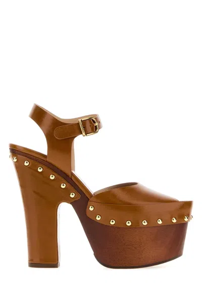 Chloé Leather Meret Clogs Open Toe Platform In Brown