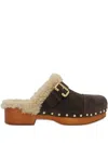 Chloé 35mm Jeannette Shearling-trimmed Buckle Clogs In Brown