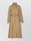 Chloé Long High-neck Belted Gabardine Trench Coat In Brown