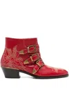 Chloé Susanna Studded Leather Ankle Boots In Red