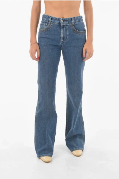 Chloé 5 Pocket Visible Stitching Bootcut Denims In Blue