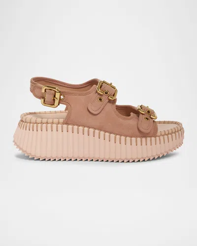 Chloé Nama Suede Wedge Sandal In Multi