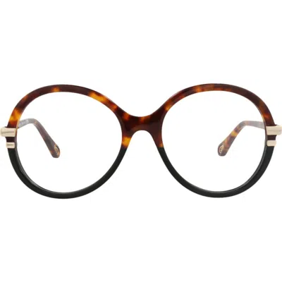 Chloé 54mm Round Optical Glasses In Havana Havana Transparent
