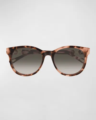 Chloé 56mm Acetate Round Sunglasses In Orange
