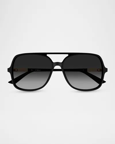 Chloé 57mm Acetate Aviator Sunglasses In Black